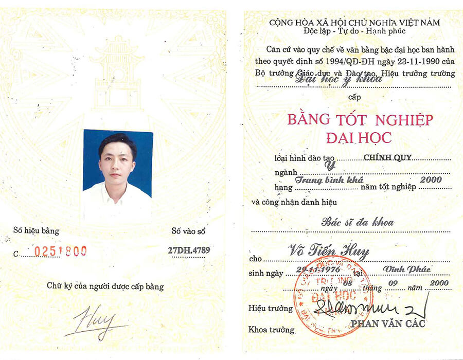 Bằng tốt nghiệp đại học Y Khoa