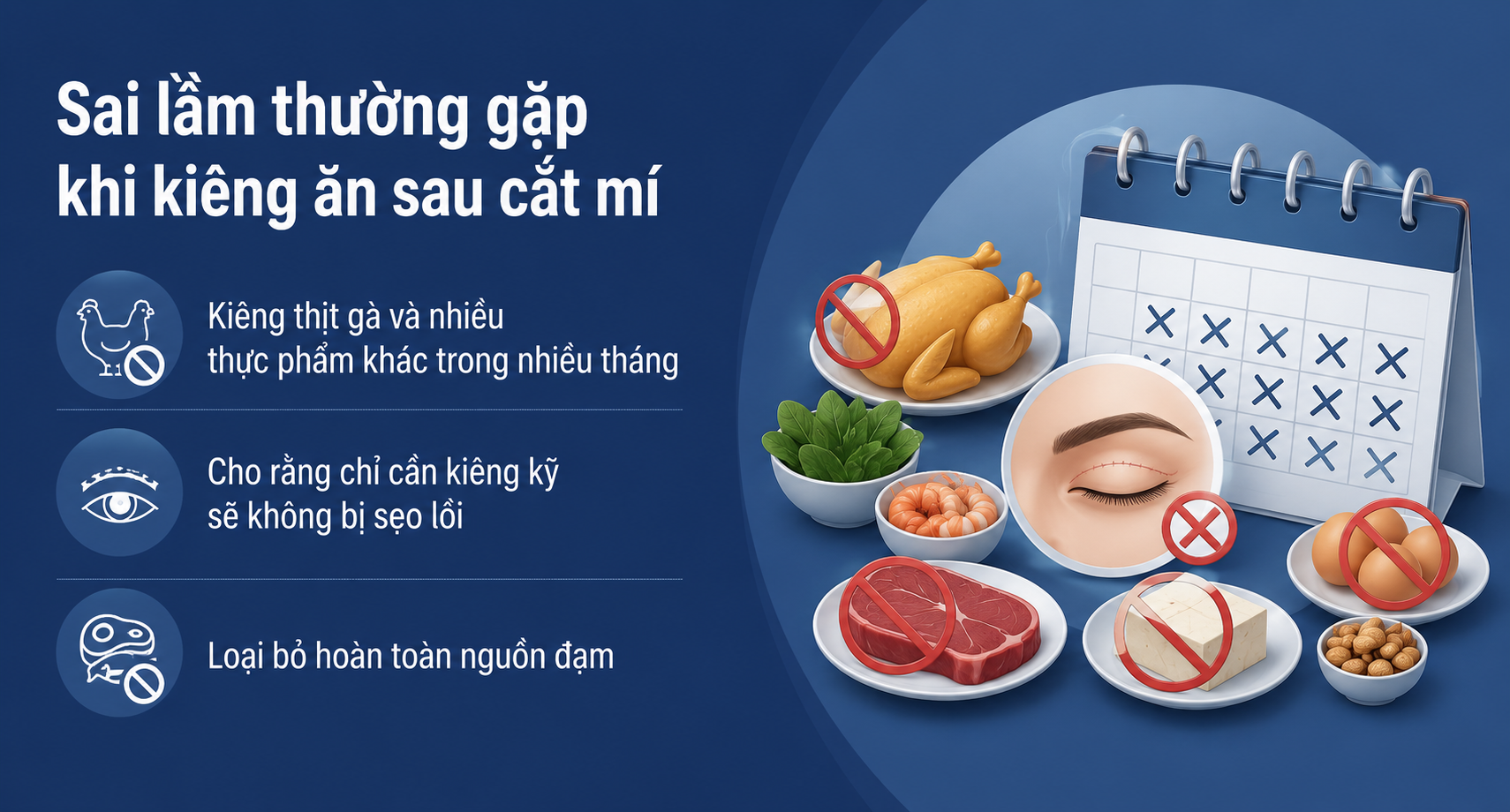 ảnh mô tả các sai lầm thường gặp trong chế độ ăn sau cắt mí