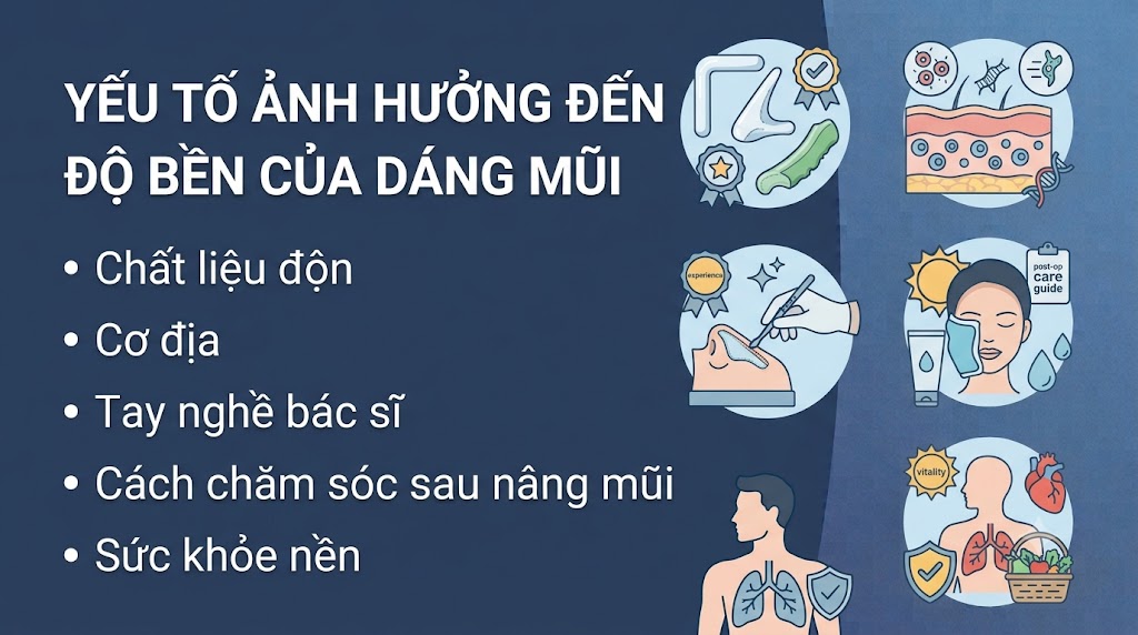 ảnh mô tả các yếu tố ảnh hưởng đến độ bền của dáng mũi