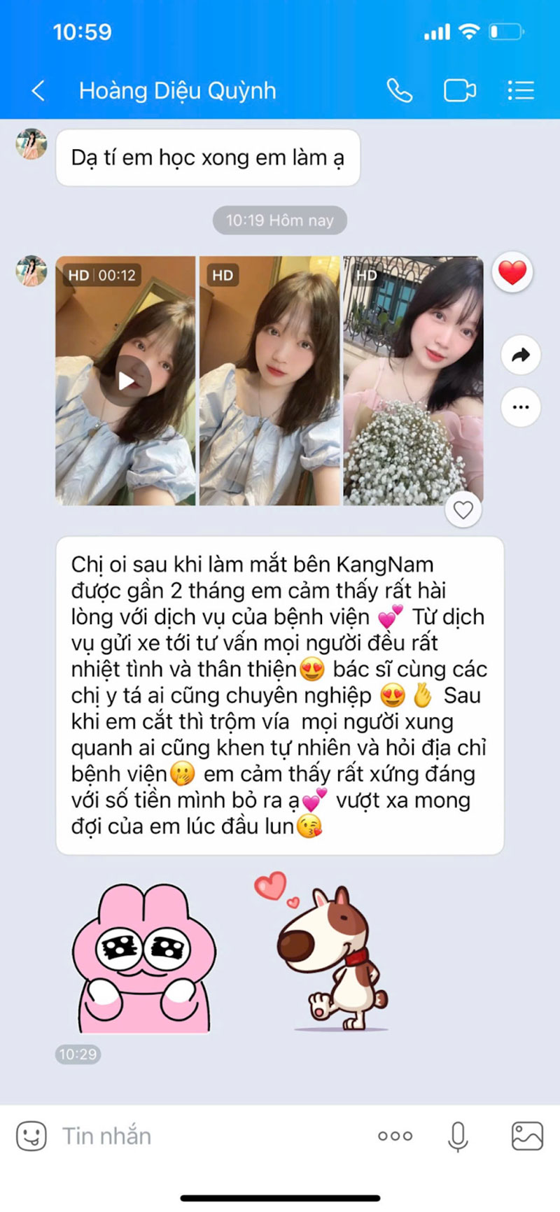 Diệp Quỳnh bày tỏ sự hài lòng với kết quả cắt mí tại Kangnam