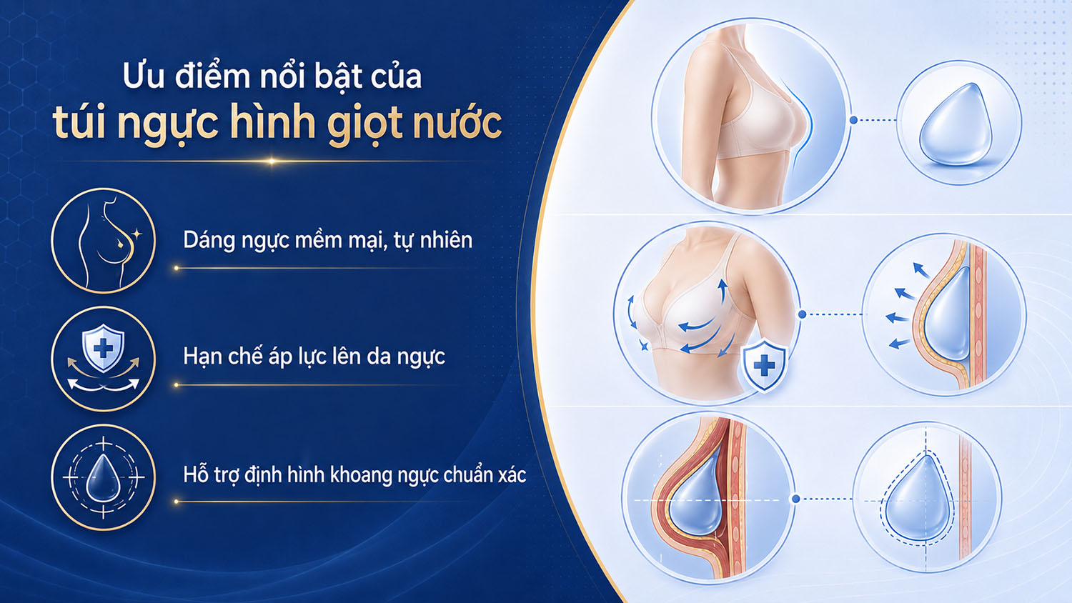 ảnh mô tả các Ưu điểm nổi bật của túi ngực hình giọt nước