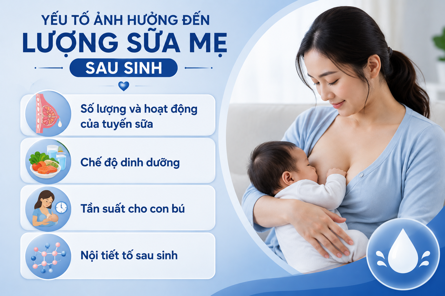 ảnh mô tả yếu tố thực sự ảnh hưởng đến lượng sữa mẹ sau sinh 