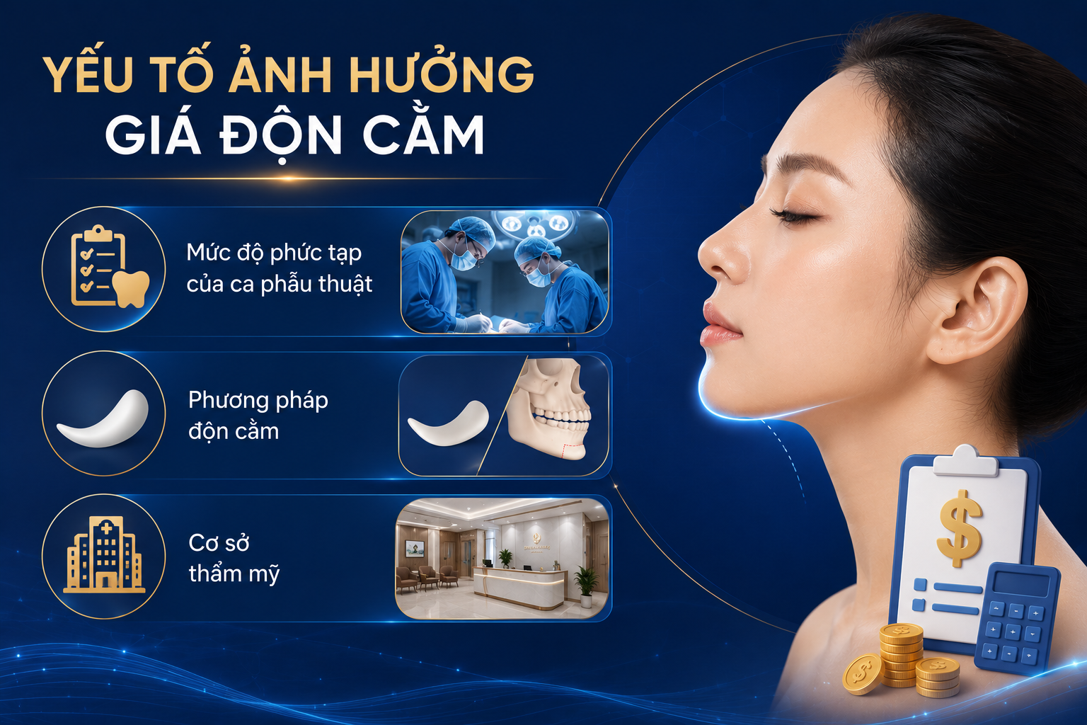 ảnh mô tả Độn Cằm Giá Bao Nhiêu Tiền Phụ Thuộc Vào Những Yếu Tố Nào gồm phương pháp thực hiện, mức độ phức tạp của dáng cằm và cơ sở thẩm mỹ