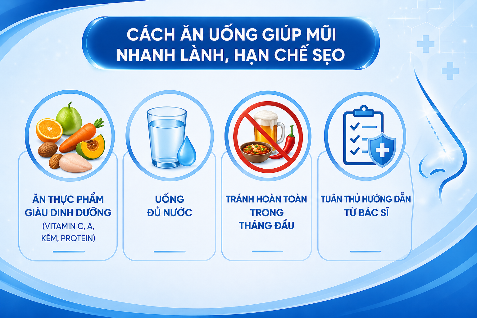 ảnh mô tả về các Cách ăn uống giúp mũi nhanh lành, hạn chế sẹo
