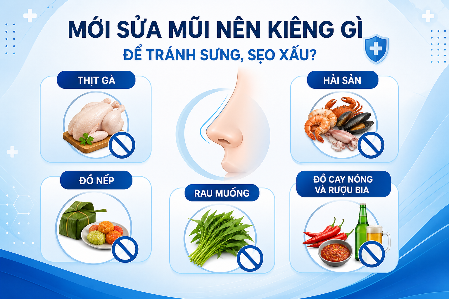 ảnh mô tả các món ăn nên kiêng khem sau khi sửa mũi