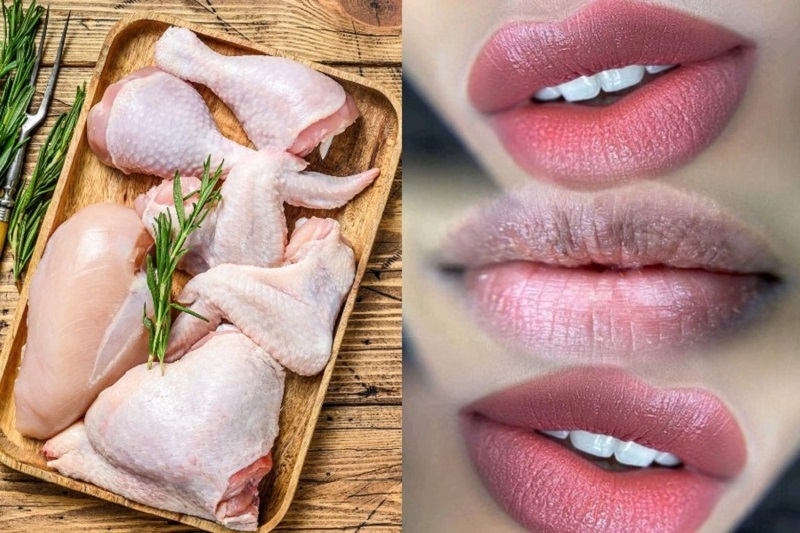 Việc ăn thịt gà quá sớm có thể làm môi sưng, ngứa, thâm sau phun