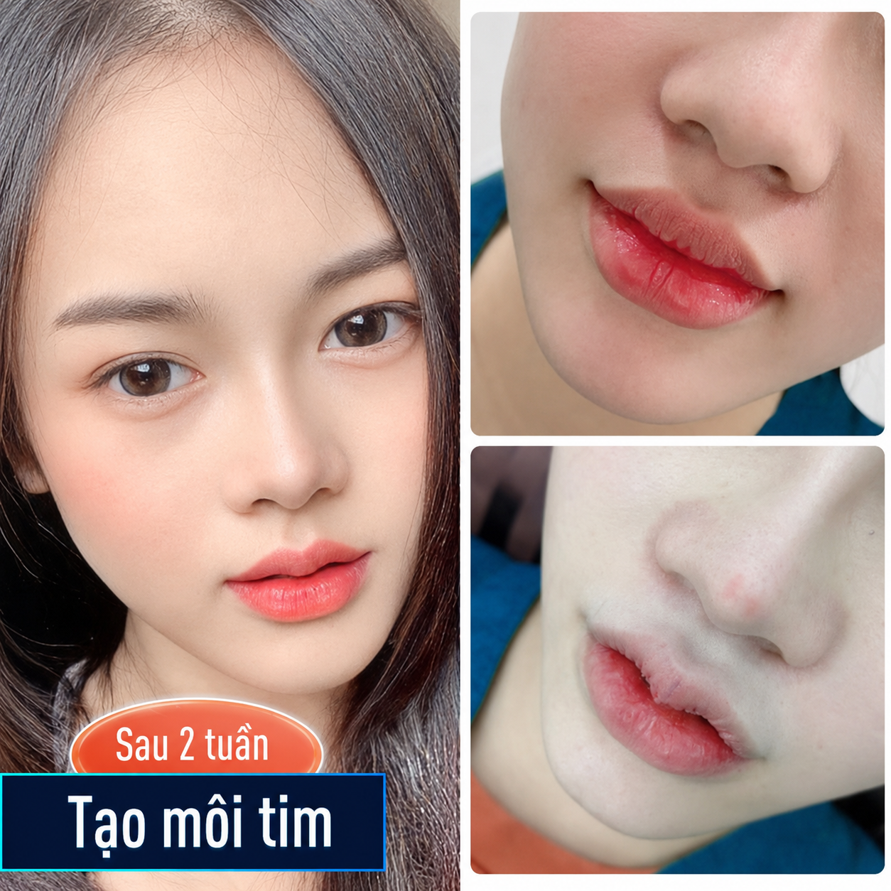 khách hàng trước và sau khi thu mỏng môi được 2 tuần