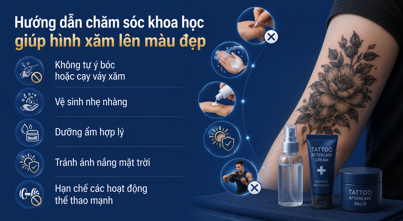 ảnh mô tả Hướng dẫn chăm sóc khoa học giúp hình xăm lên màu đẹp