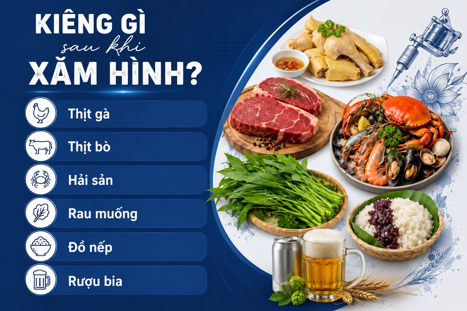 ảnh các thực phẩm cần kiêng sau khi xăm hình