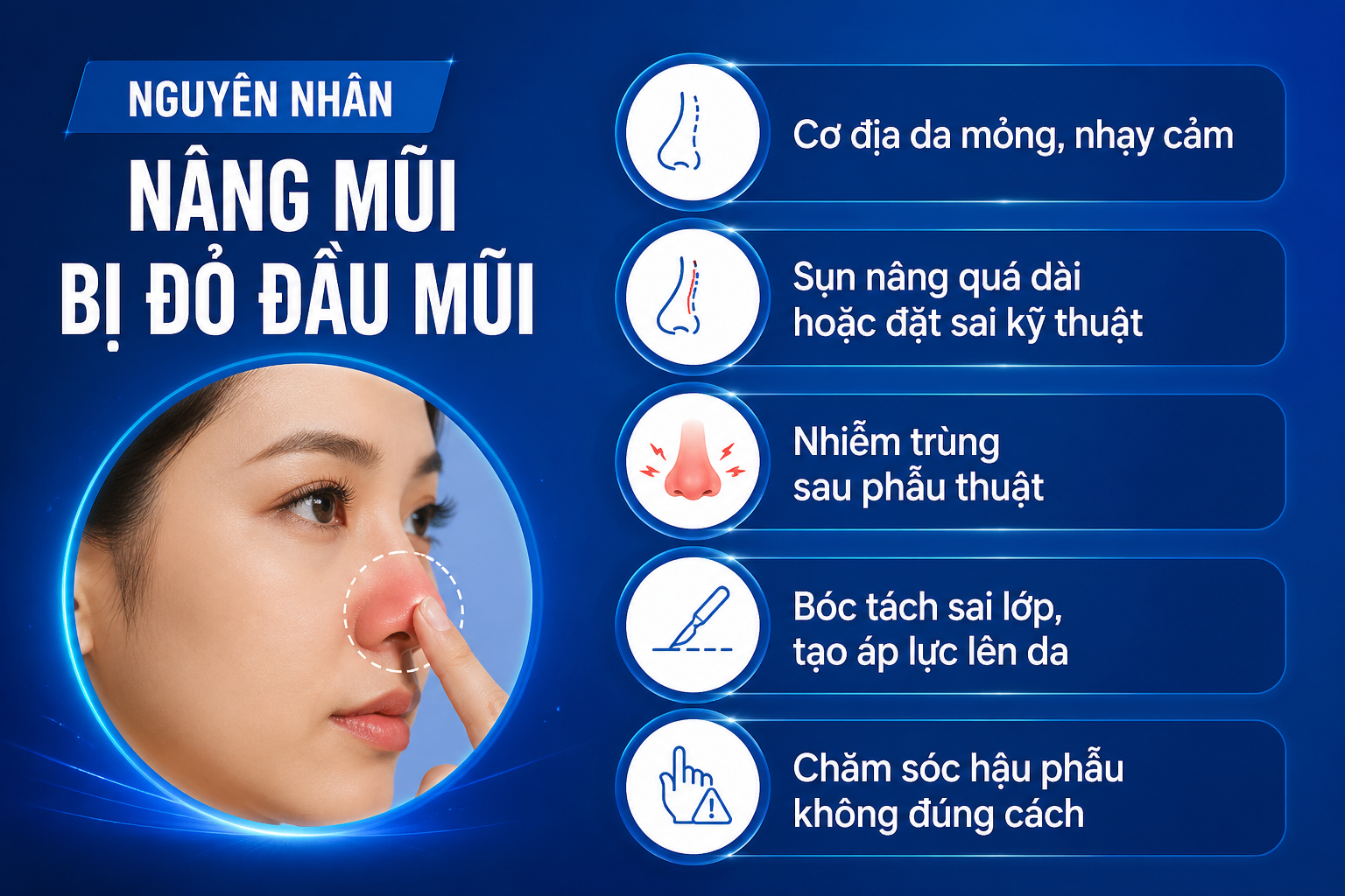 ảnh mô tả các Nguyên nhân nâng mũi bị đỏ đầu mũi thường gặp