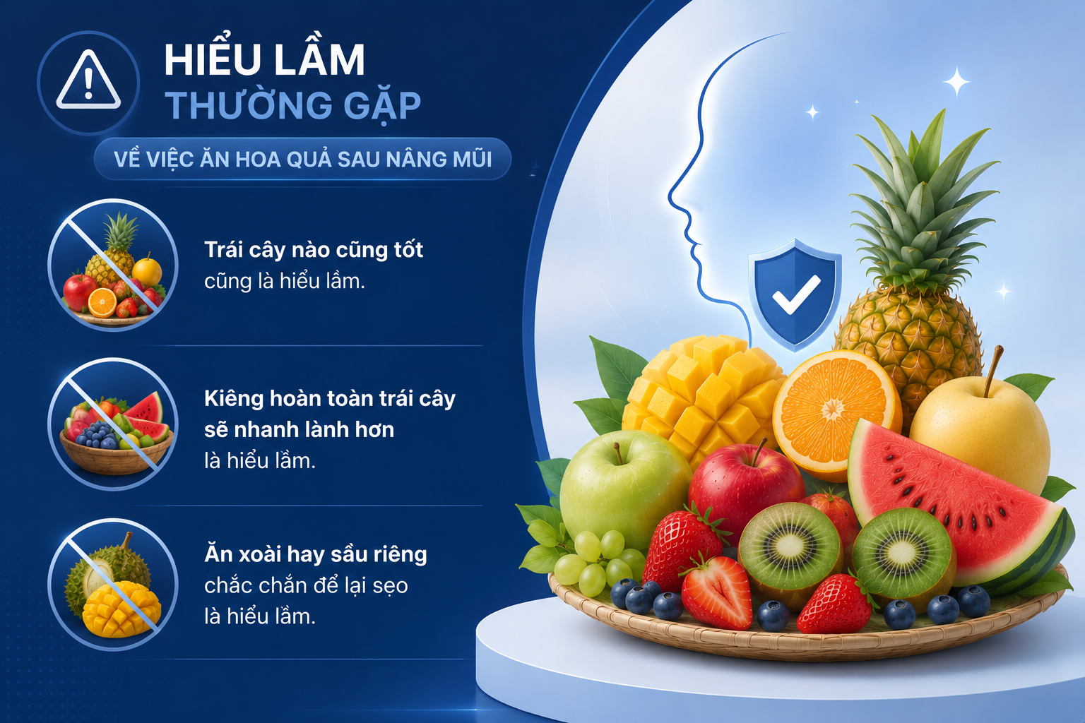 các hiểu lầm Trái cây nào cũng tốt sau phẫu thuật, kiêng hoàn toàn trái cây sẽ nhanh lành hơn và ăn xoài hay sầu riêng chắc chắn để lại sẹo là những sai lầm nhiều người thường truyền tai nhau.