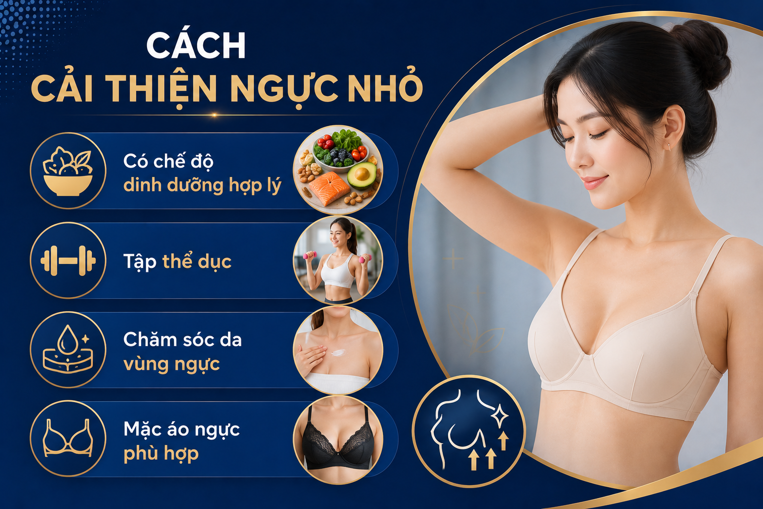 ảnh mô tả các cách cải thiện tình trạng ngực nhỏ sau sinh