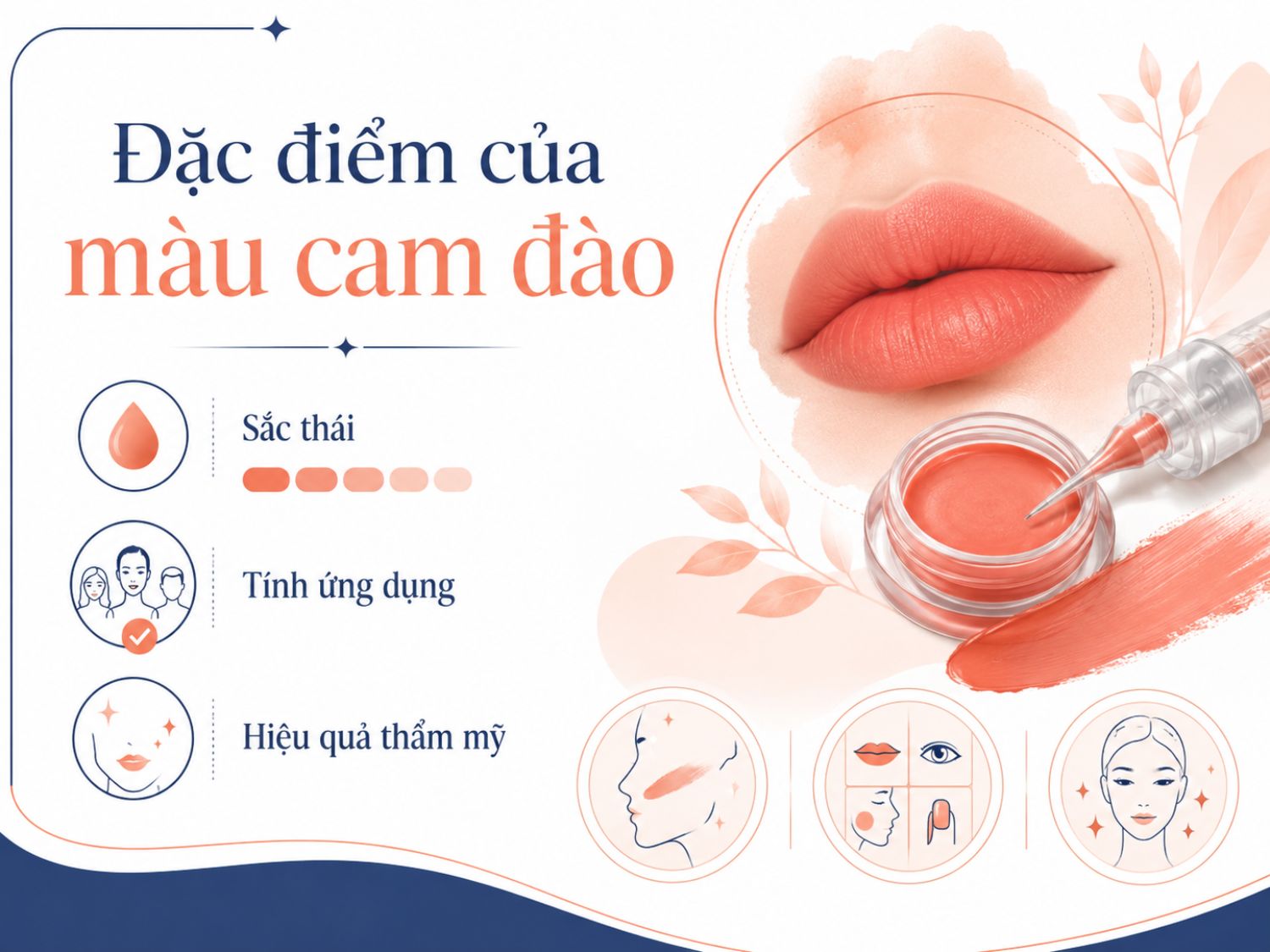 Màu cam đào là tone môi nhẹ nhàng, tươi sáng và dễ ứng dụng trong nhiều phong cách. Sắc màu này giúp đôi môi trông rạng rỡ, tự nhiên và tạo cảm giác gương mặt trẻ trung hơn.