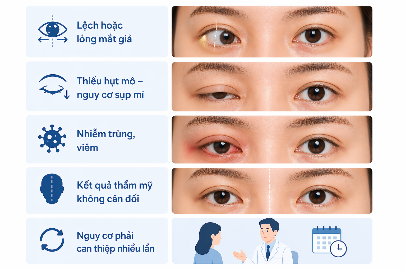 ảnh mô phỏng các Rủi ro cần lưu ý khi cắt mí cho người có mắt giả