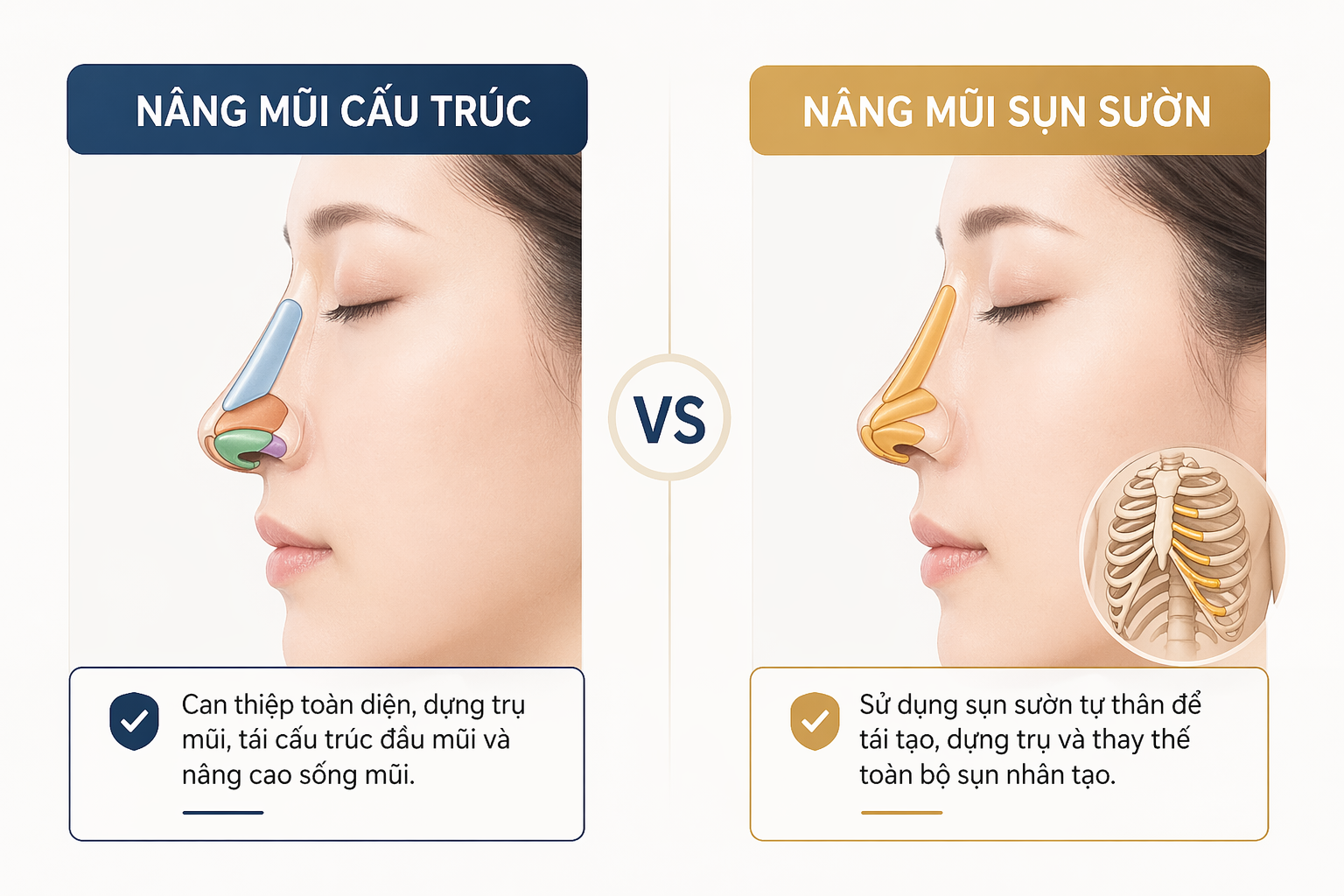 ảnh minh họa so sánh nâng mũi cấu trúc và nâng mũi sụn sườn