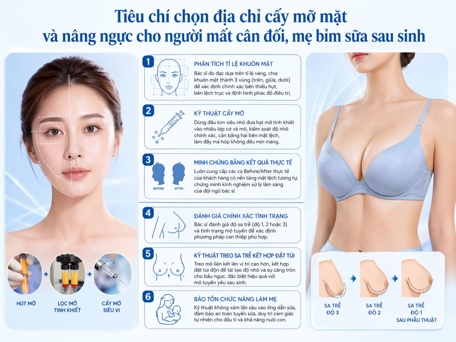 Tiêu chí lựa chọn địa chỉ cấy mỡ mặt và nâng ngực cho mẹ bỉm sau sinh: cần bác sĩ chuyên sâu, phân tích tỷ lệ chuẩn, áp dụng kỹ thuật cá nhân hóa và đảm bảo bảo tồn chức năng tuyến sữa