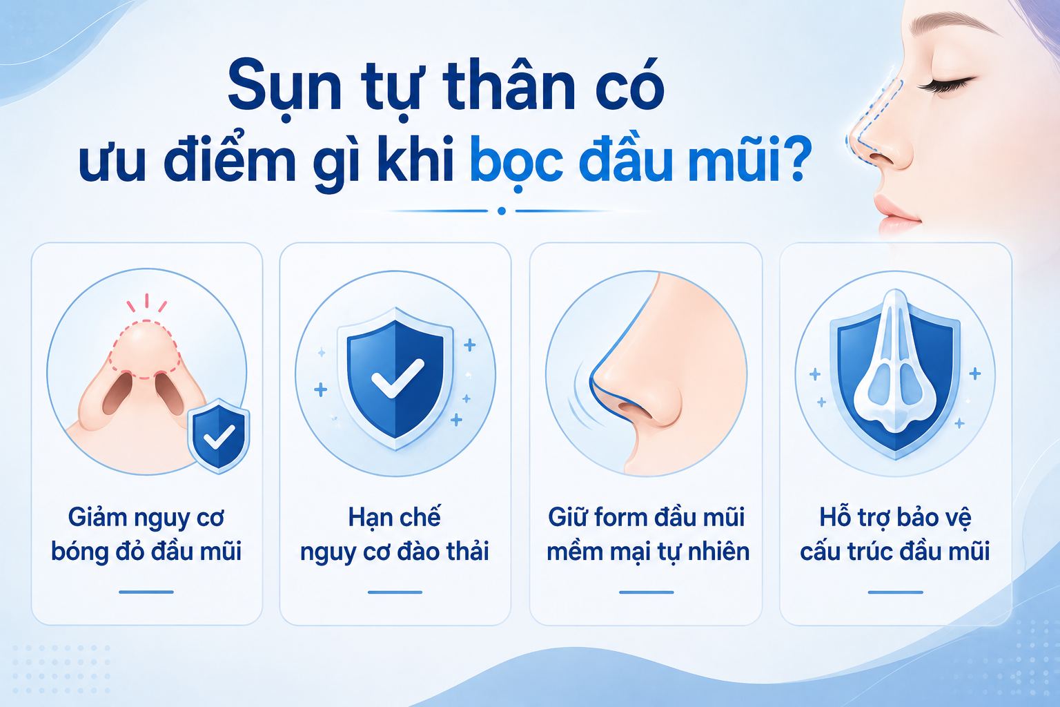 ảnh mô tả ưu điểm Sụn tự thân được ưa chuộng trong nâng mũi nhờ độ an toàn cao và khả năng tạo hình tự nhiên