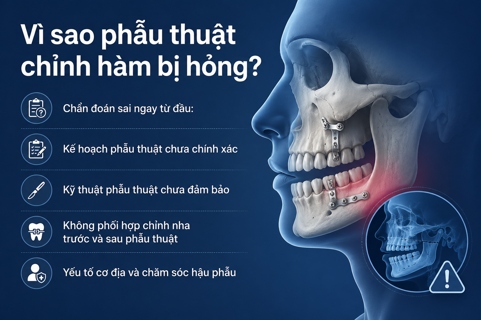 ảnh mô tả các nguyên nhân phẫu thuật chỉnh hàm bị hỏng