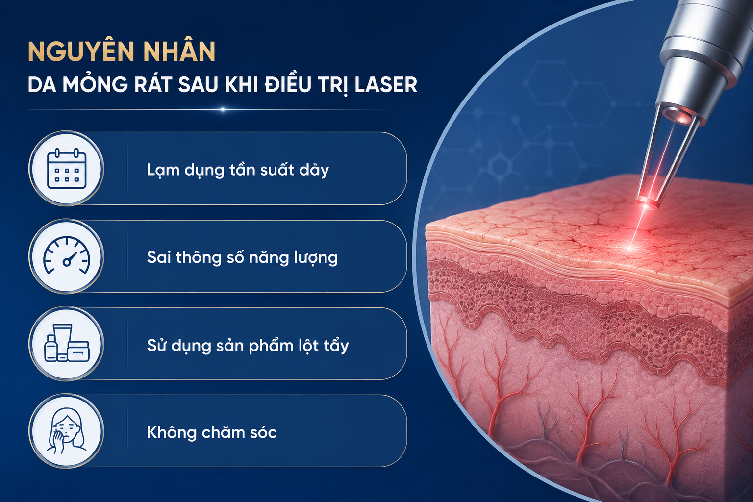 ảnh mô tả các Nguyên nhân da mỏng rát, yếu đi sau khi điều trị laser