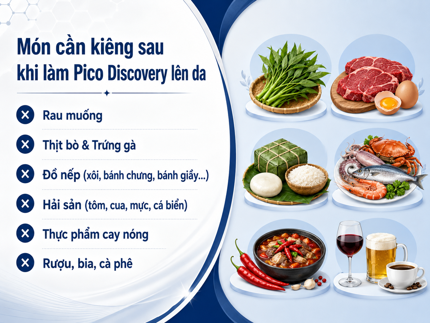 ảnh mô tả các nhóm thực phẩm bạn nên hạn chế sau khi làm laser pico