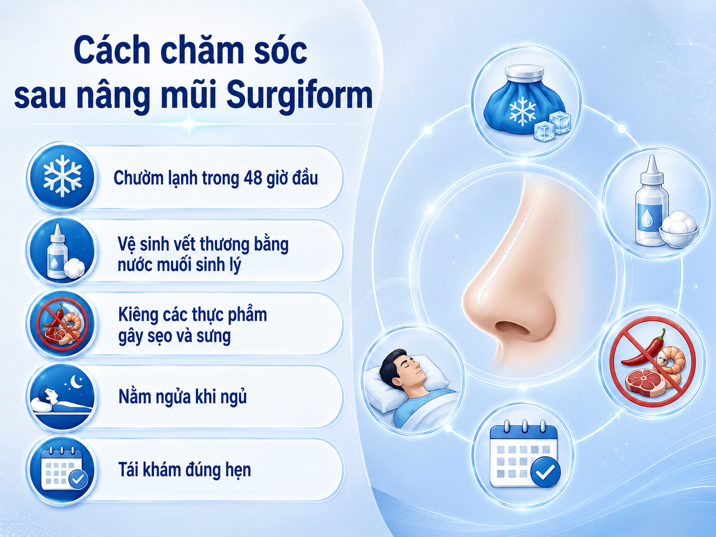 ảnh mô tả Cách chăm sóc sau nâng mũi Surgiform giúp mũi mau vào form chuẩn