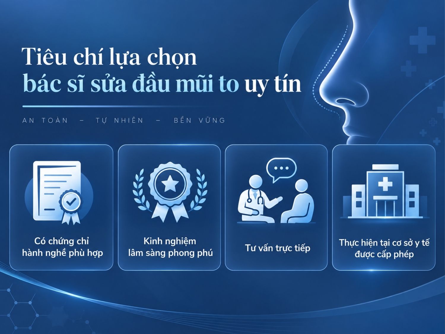 Tiêu chí lựa chọn bác sĩ sửa đầu mũi to uy tín ở Sài Gòn gồm có chứng chỉ, kinh nghiệm đa dạng, tư vấn trực tiếp