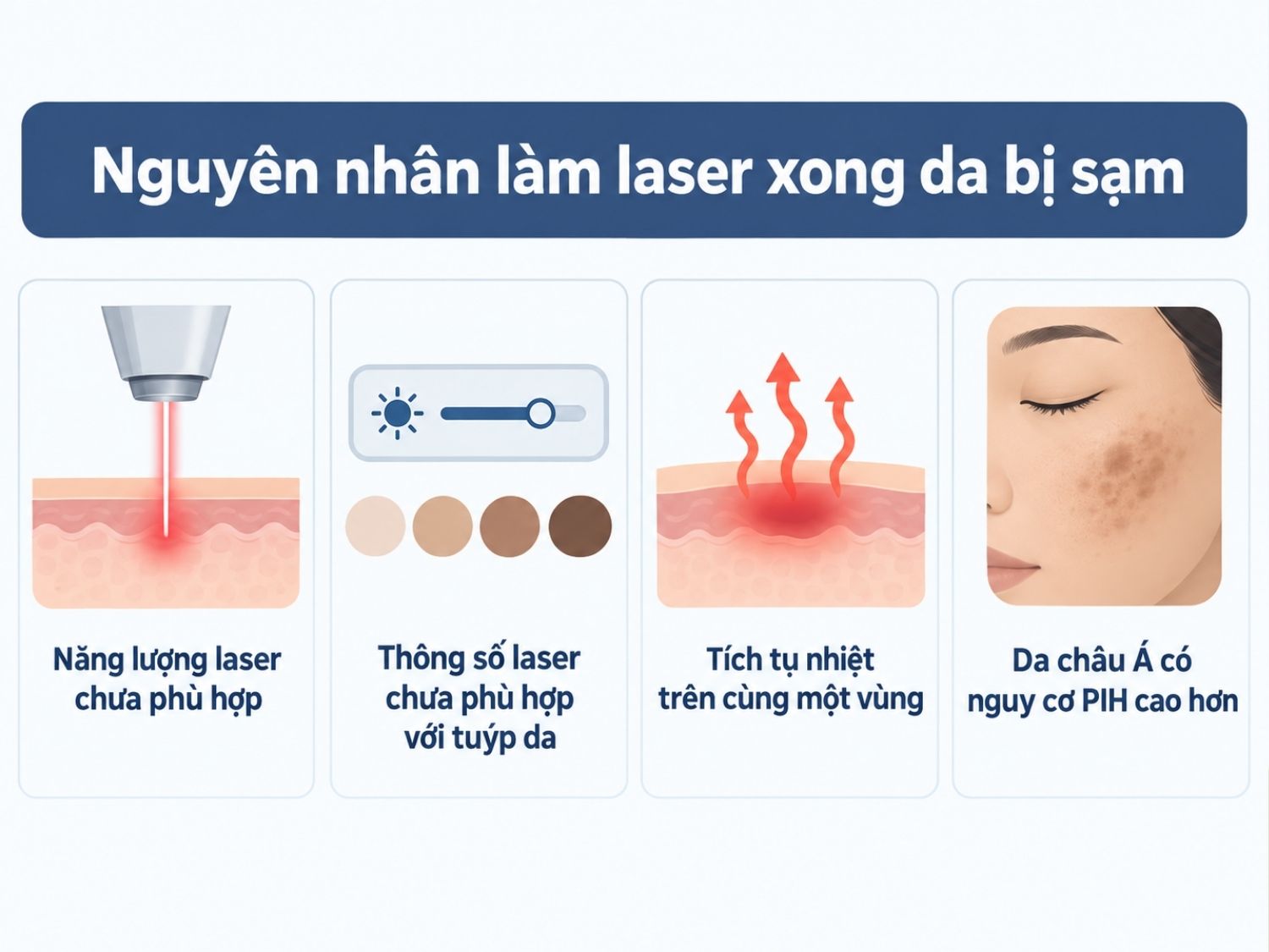 Nguyên nhân liên quan đến kỹ thuật và laser khiến da tăng sắc tố sau laser