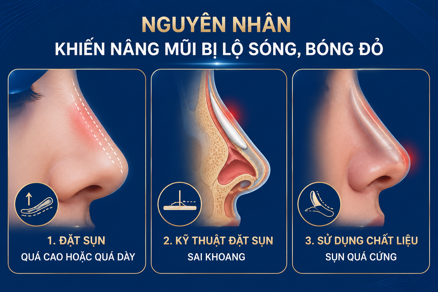 ảnh mô tả các Nguyên nhân khiến nâng mũi bị lộ sóng, bóng đỏ