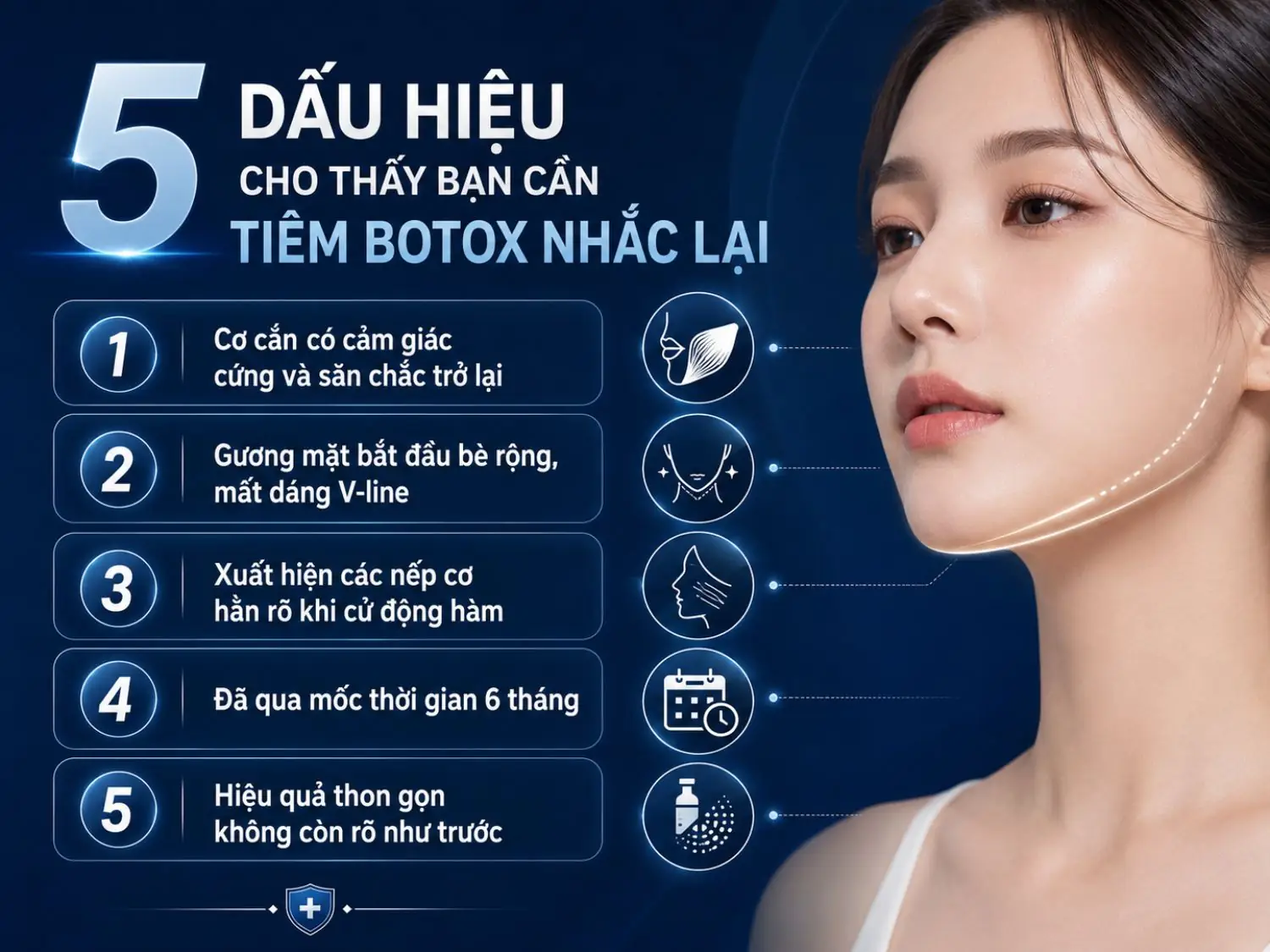 Khi hiệu quả botox bắt đầu giảm, bạn có thể nhận thấy cơ cắn hoạt động trở lại, gương mặt mất dần dáng thon gọn và các dấu hiệu cơ hàm xuất hiện rõ hơn theo thời gian.