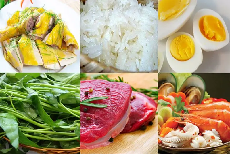 Sau nâng ngực cần kiêng một số thực phẩm như trứng, thịt bò, rau muống, thịt gà, đồ nếp, hải sản,