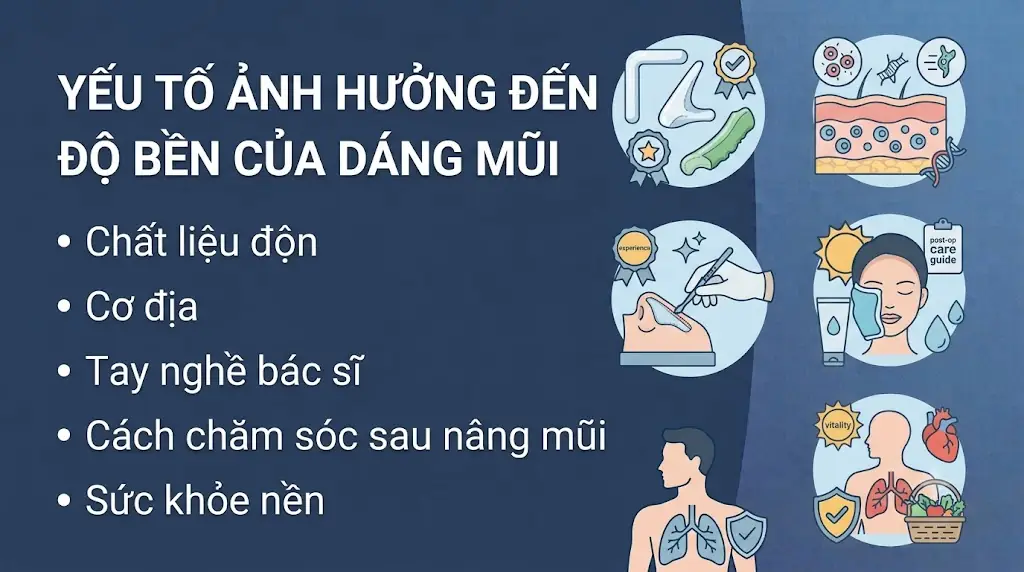 ảnh mô tả các yếu tố ảnh hưởng đến độ bền của dáng mũi