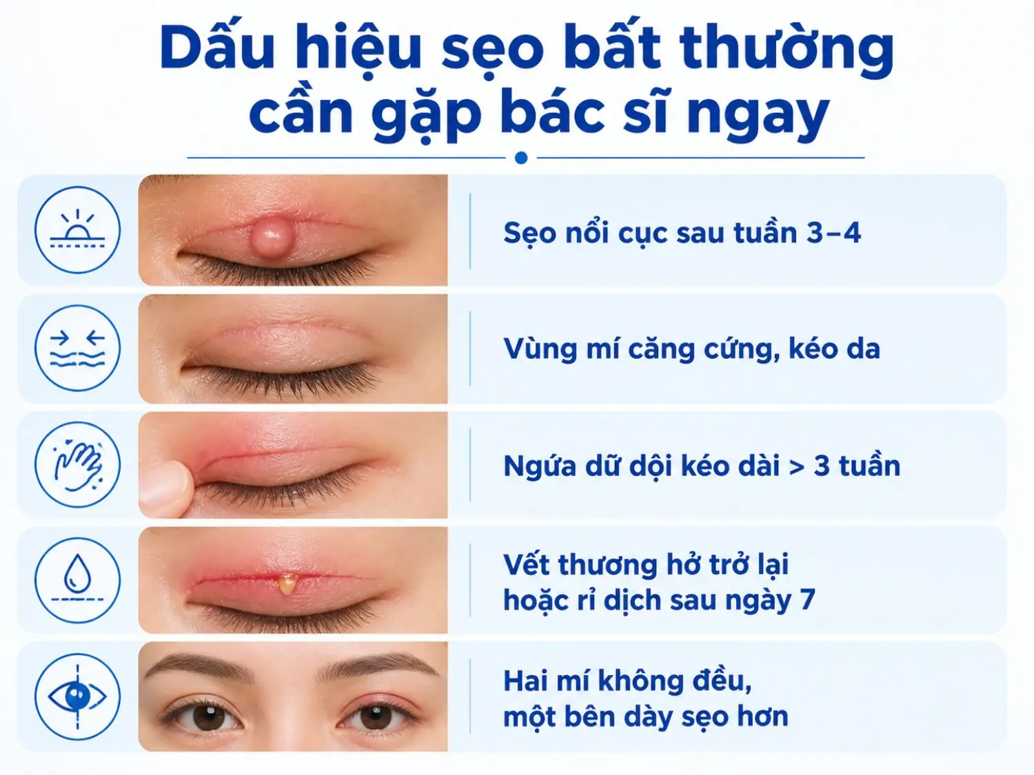 Nhận biết sớm dấu hiệu sẹo bất thường sau cắt mí để can thiệp kịp thời, tránh sẹo lồi và biến chứng thẩm mỹ