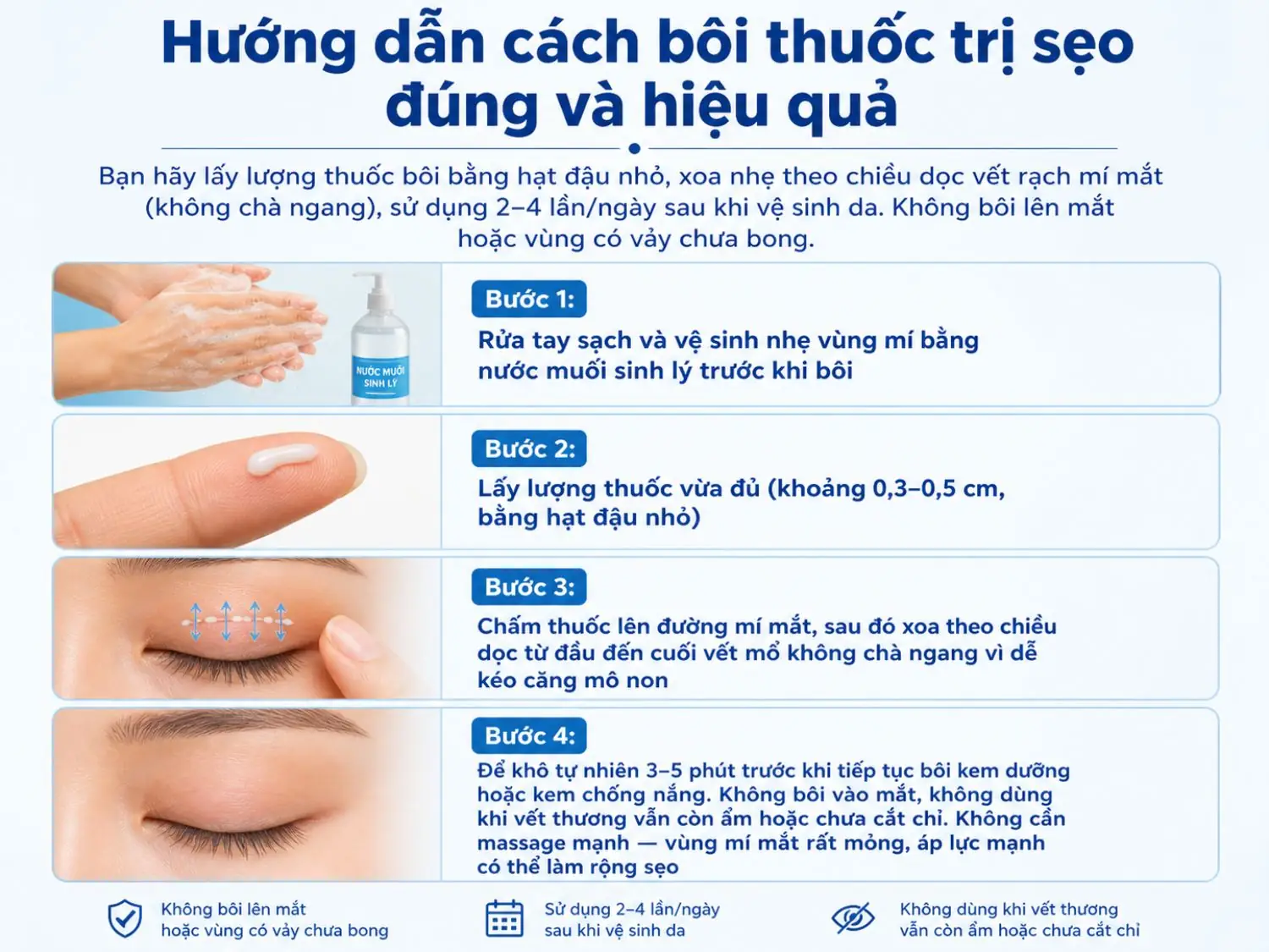 Cách bôi thuốc trị sẹo sau cắt mí đúng kỹ thuật giúp hạn chế sẹo xấu, giảm thâm và hỗ trợ nếp mí hồi phục tự nhiên
