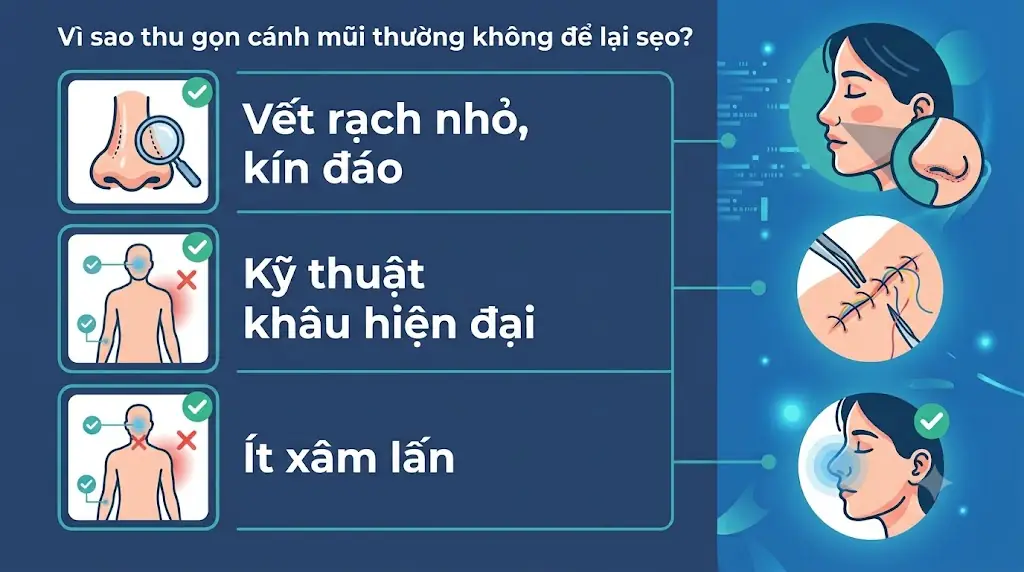 ảnh lý giải tại sao thu gọn cánh mũi thường không để lại sẹo