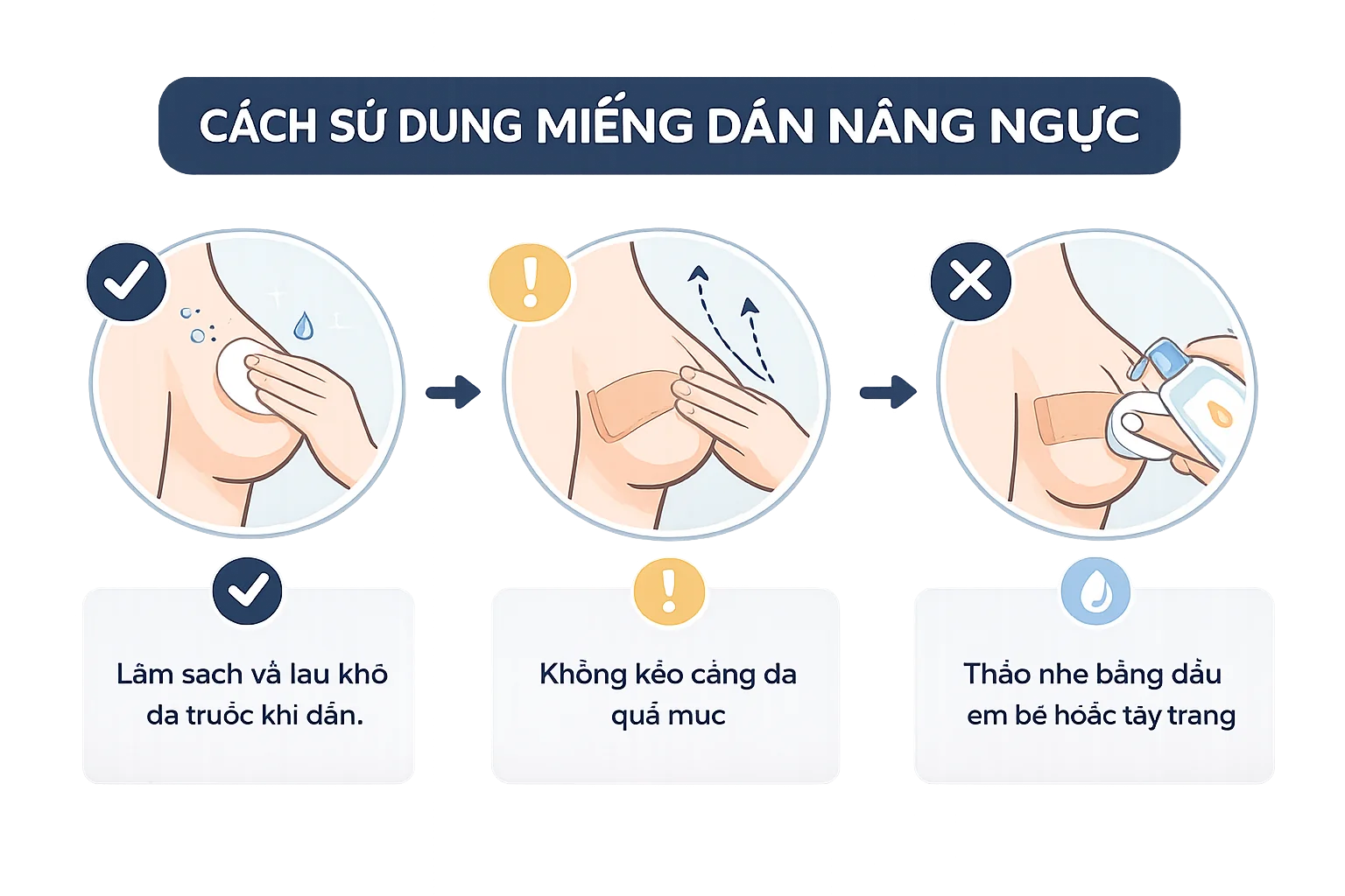 ảnh mô tả các bước sử dụng miếng dáng ngực đúng cách