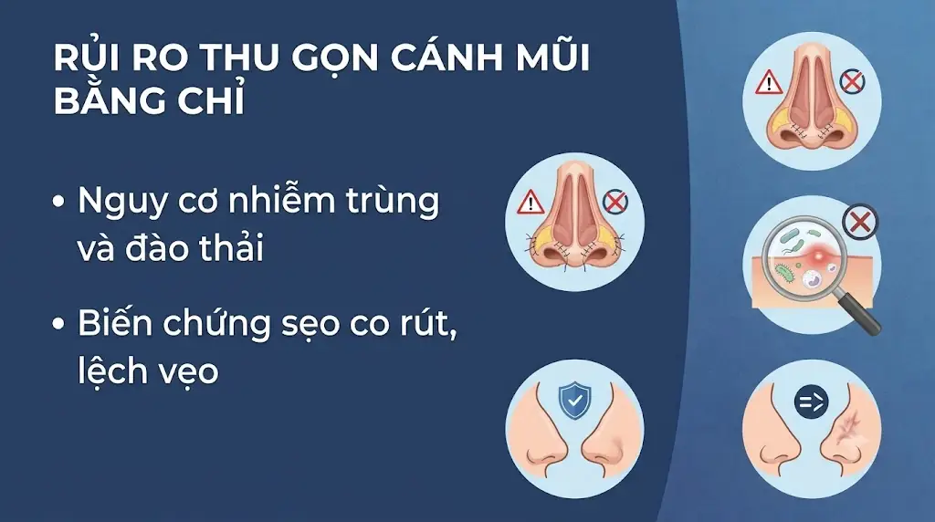 ảnh lý giải Tại sao các chuyên gia cảnh báo rủi ro từ thu gọn cánh mũi bằng chỉ?