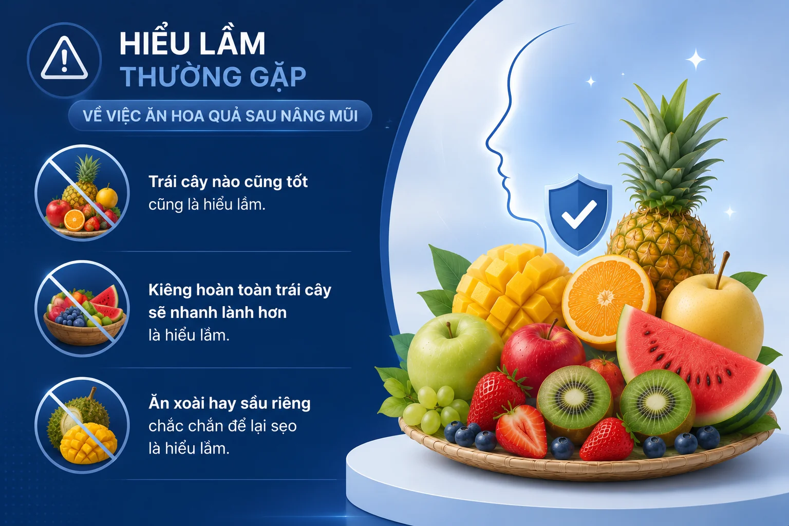 các hiểu lầm Trái cây nào cũng tốt sau phẫu thuật, kiêng hoàn toàn trái cây sẽ nhanh lành hơn và ăn xoài hay sầu riêng chắc chắn để lại sẹo là những sai lầm nhiều người thường truyền tai nhau.