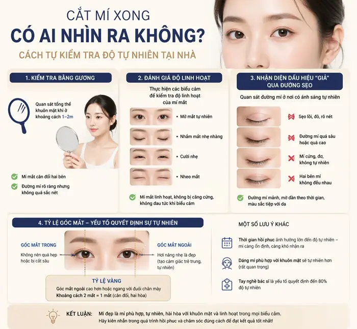 Hướng dẫn cách kiểm tra mí sau khi cắt tại nhà để nhận rõ độ tự nhiên