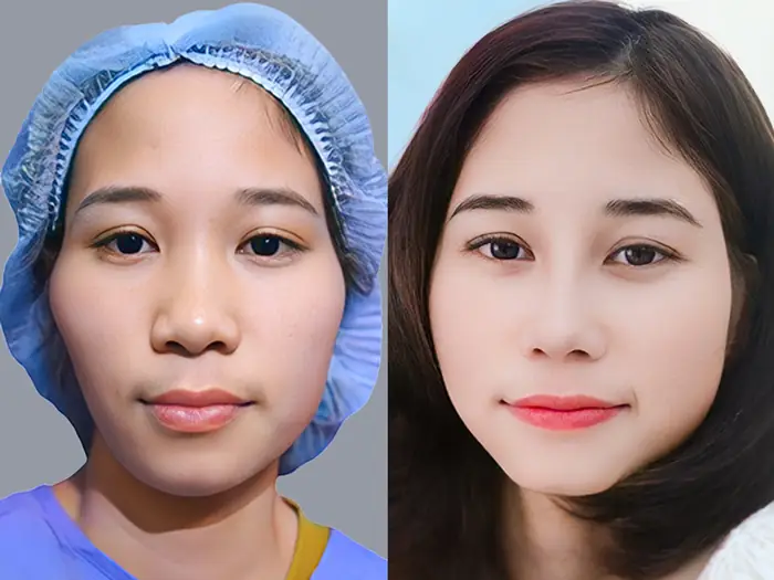 Sự thay đổi rõ rệt của gương mặt sau khi được bù đắp thể tích tại các vùng hóp, lệch.