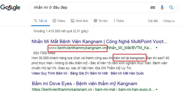 Kangnam đứng top đầu kết quả tìm kiếm địa chỉ nhấn mí Hà Nội đẹp.