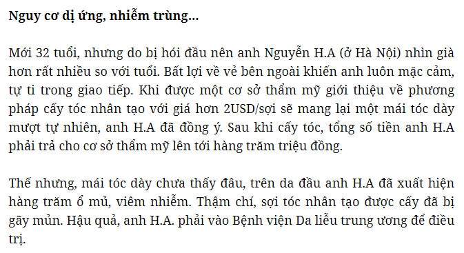 cấy tóc có ảnh hưởng gì không