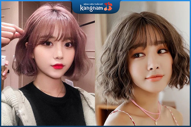 Tóc ngắn mái thưa xoăn sóng khá ổn cho những cô nàng mặt dài trán dô