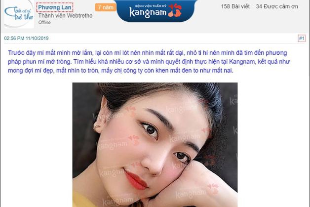 Review từ khách hàng sau khi phun mí tại Kangnam