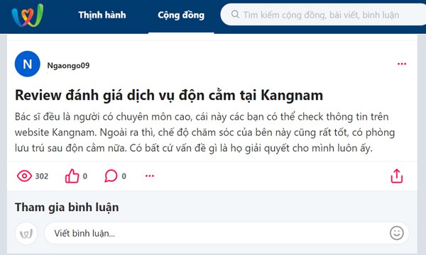 Khách hàng review độn cằm tại Kangnam