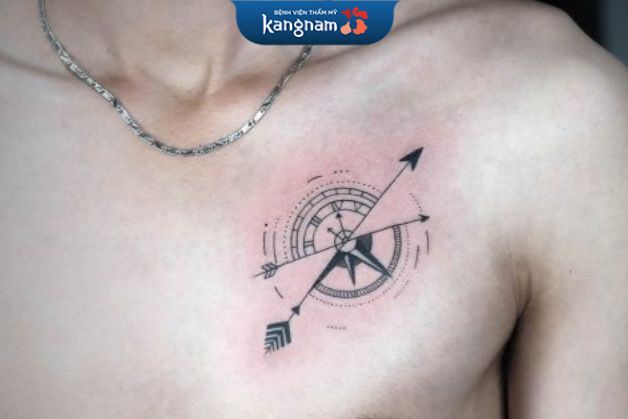 Tattoo la bàn mini ở trước ngực