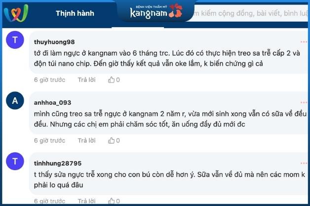 Chia sẻ của khách hàng về hiệu quả sau khắc phục ngực sa trễ tại Kangnam