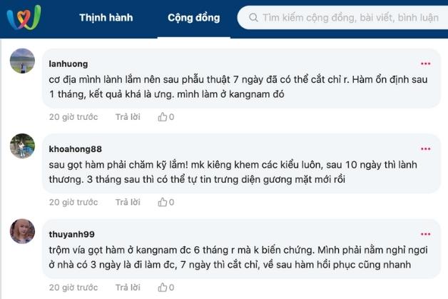 khách hàng khá hài lòng về quá trình hồi phục sau gọt hàm