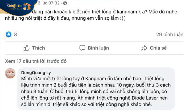 Khách hàng review sau khi triệt lông