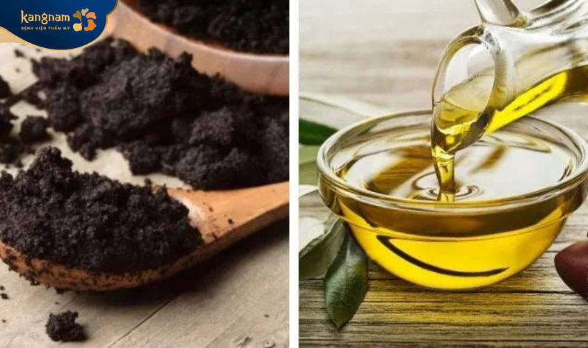 trị lỗ chân lông to ở chân với bã cà phê và dầu oliu