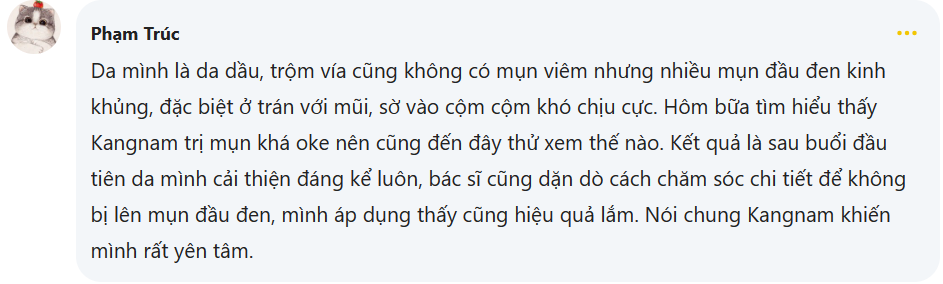 Chia sẻ từ khách hàng trị mụn thành công ở Kangnam
